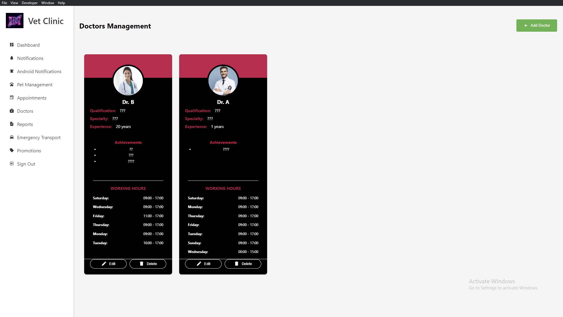 Doctor Management Section