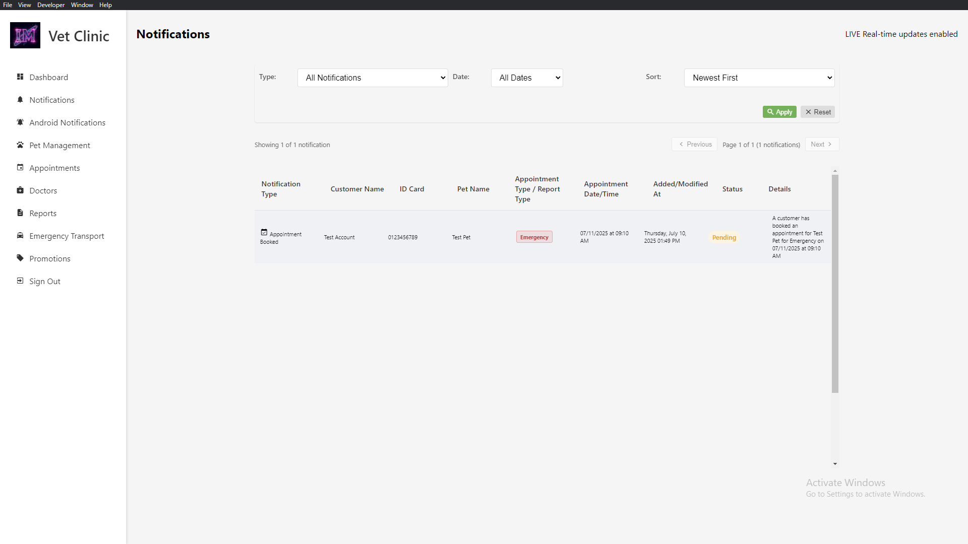 Notification Section