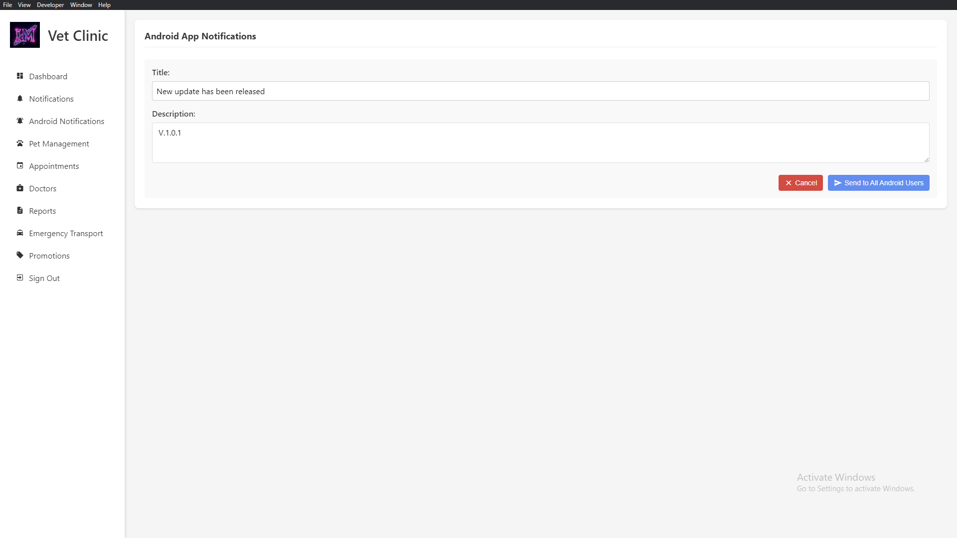 Push Notification Section To Send Notifications To The Customer's Mobile App In Real-time