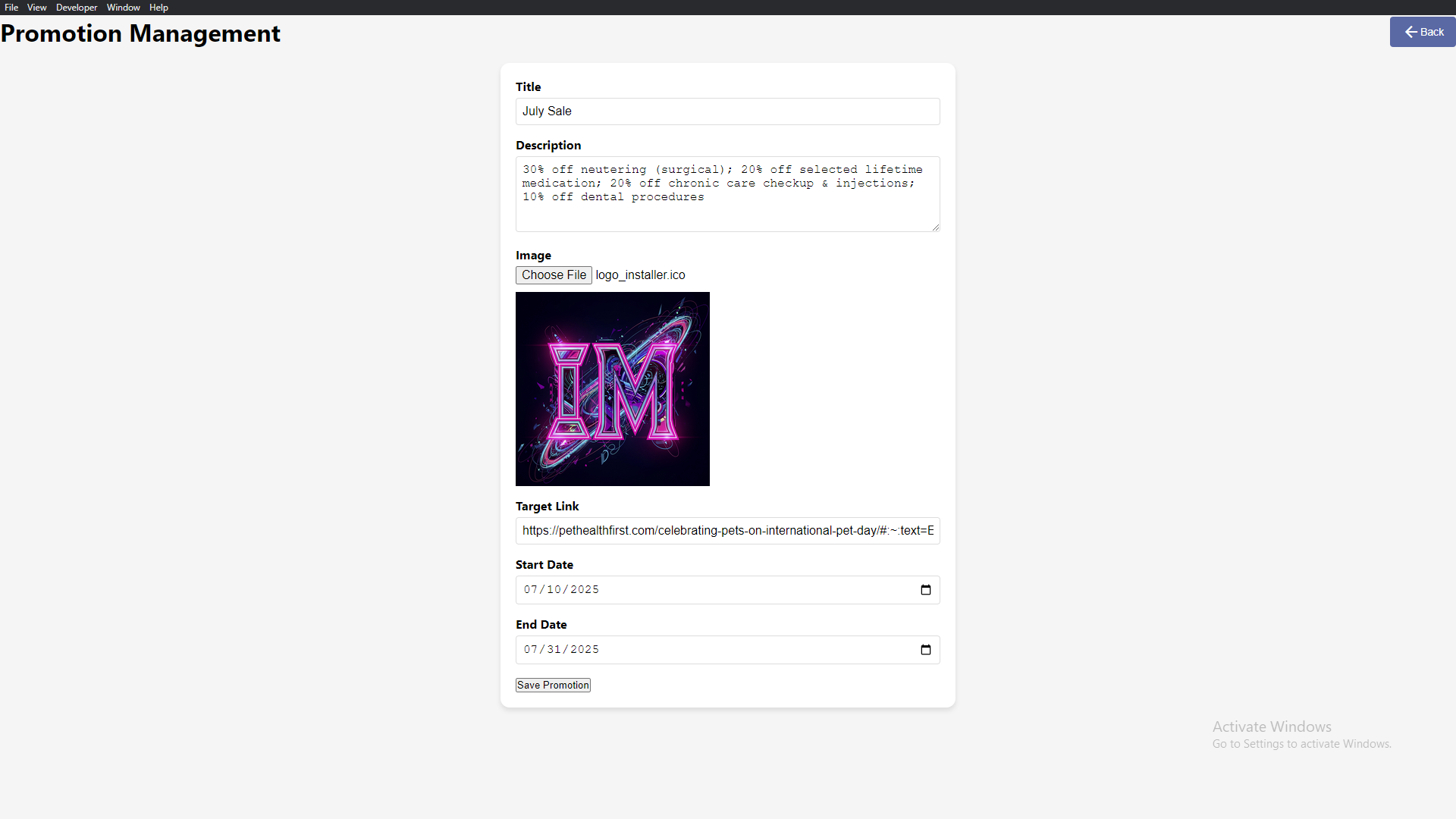 Promotion Section To Post Offers And Events In Real-time