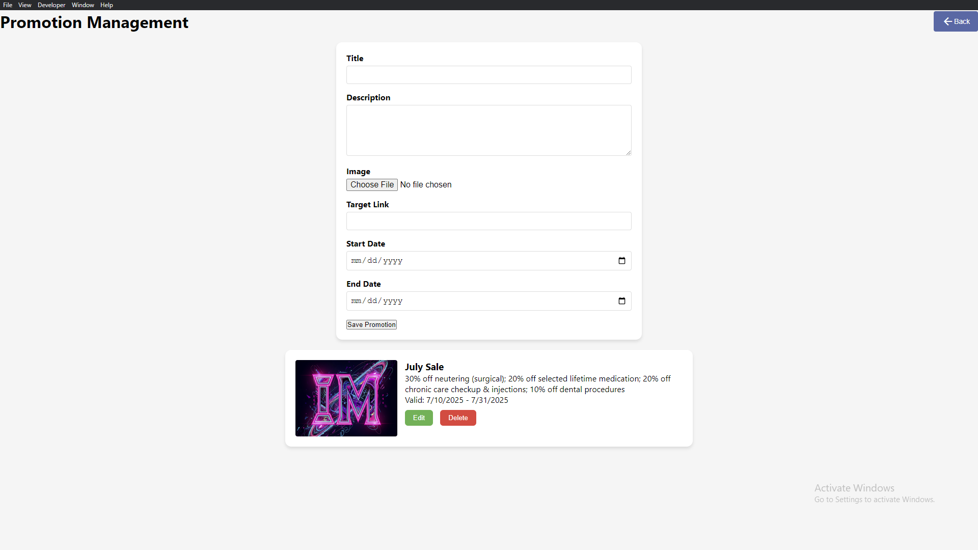 Promotion Section With Current Ongoing Promotion And Options To Edit And Delete The Promotions
