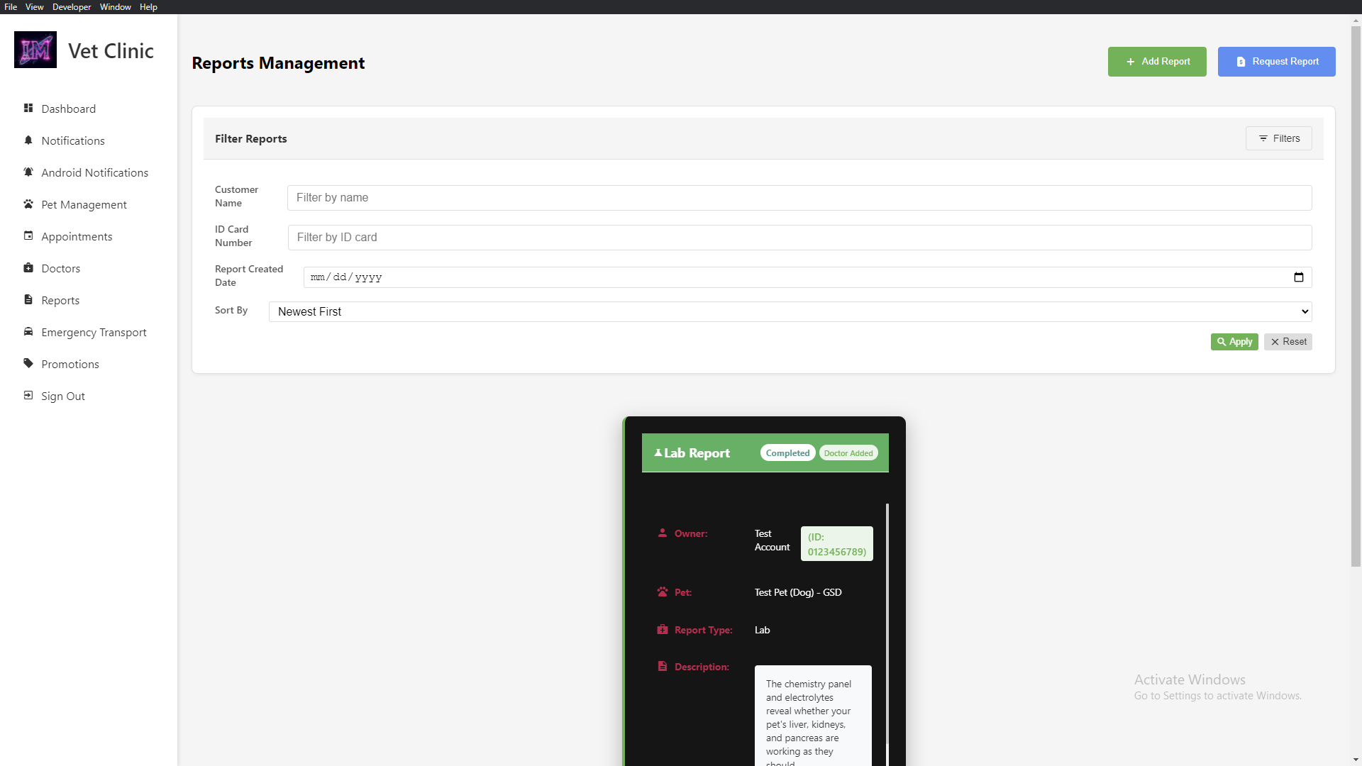 Reports Management Section With Filtering And Sorting Options