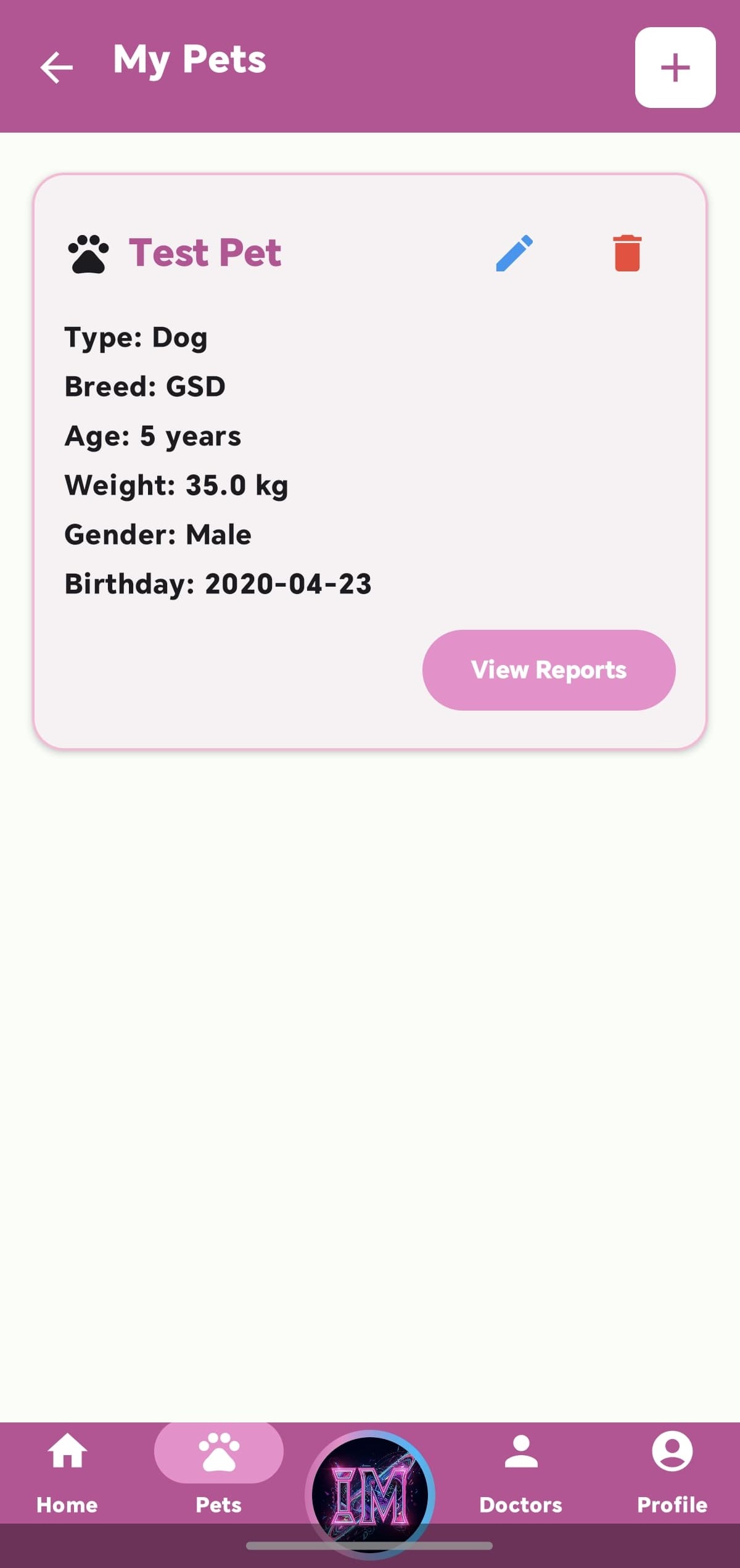 My Pet Section (basic version with pet details and ability to change the pet data with navigation to the respective pet's medical records)