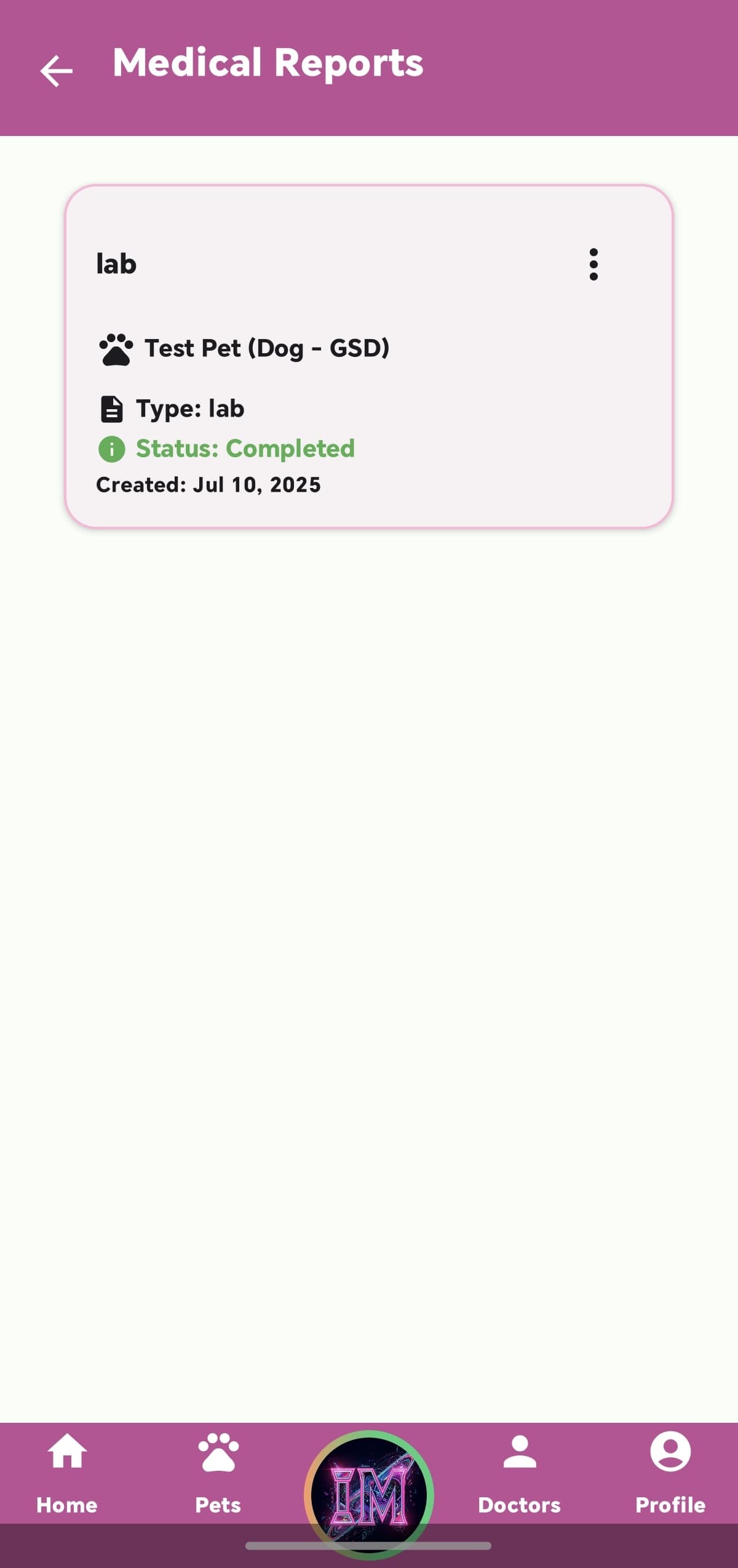 Medical Reports (basic version with ability to view and upload pet's medical reports)