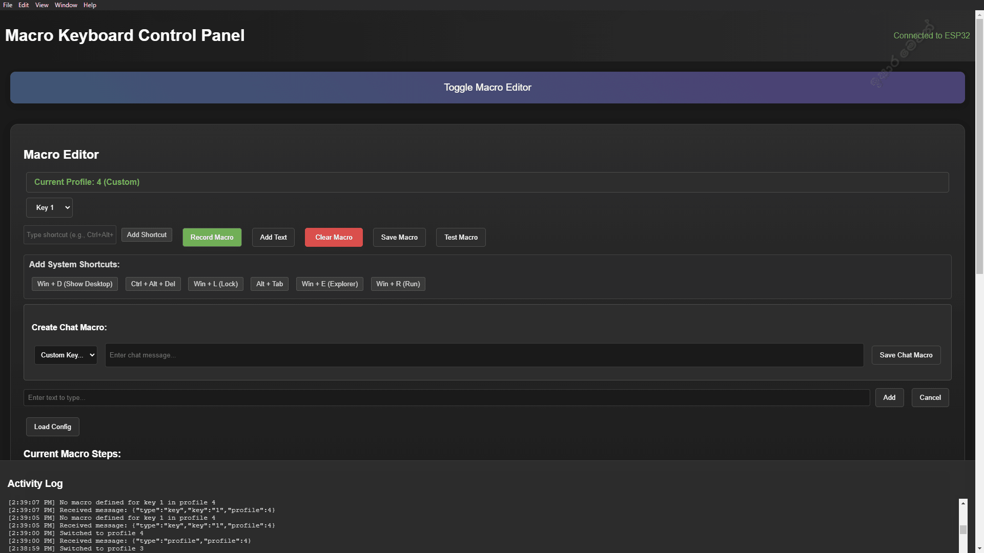 Advanced Macro Editor interface, providing extensive options for creating and managing intricate macro sequences and custom keybinds.