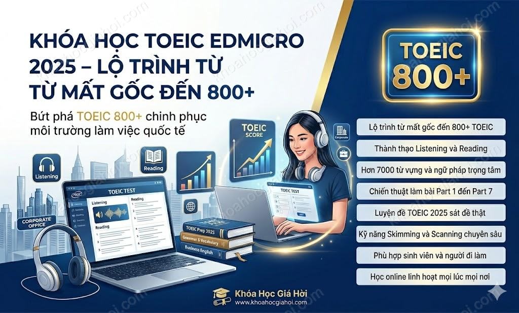Khóa Học Toeic Edmicro 2025 – Lộ Trình Từ Mất Gốc Đến 800+