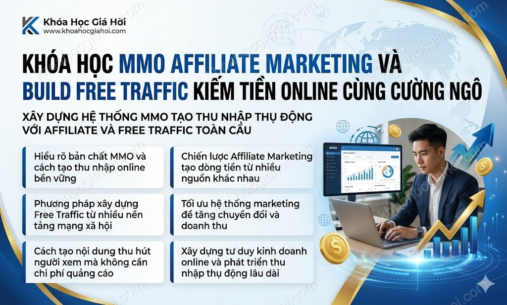 Khóa Học MMO (aff + Buil Free Traffic): Kiếm Tiền Online Cùng Cường Ngô