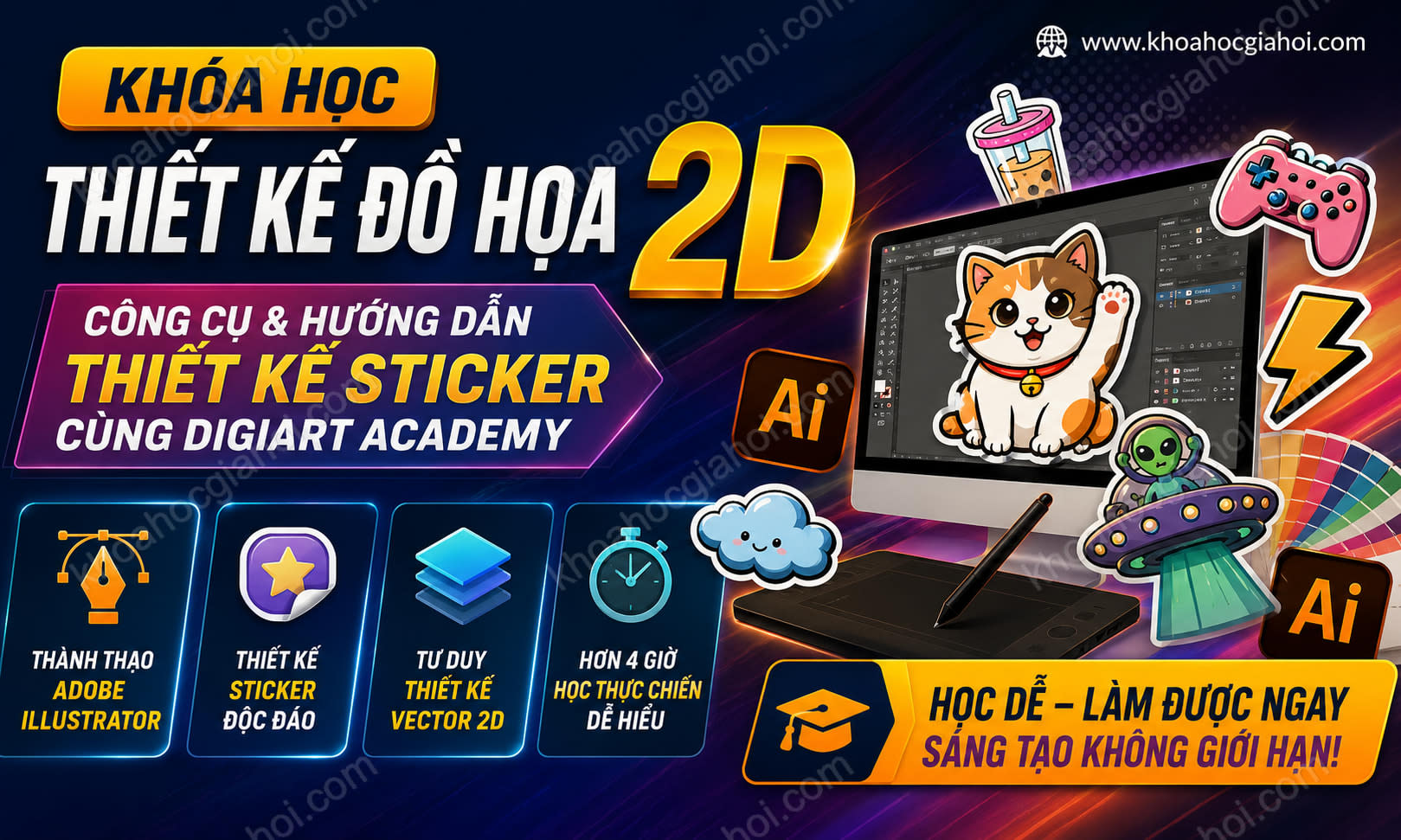 Khóa Học Thiết Kế Đồ Họa 2D – Công Cụ & Hướng Dẫn Thiết Kế Sticker Cùng Digiart Academy