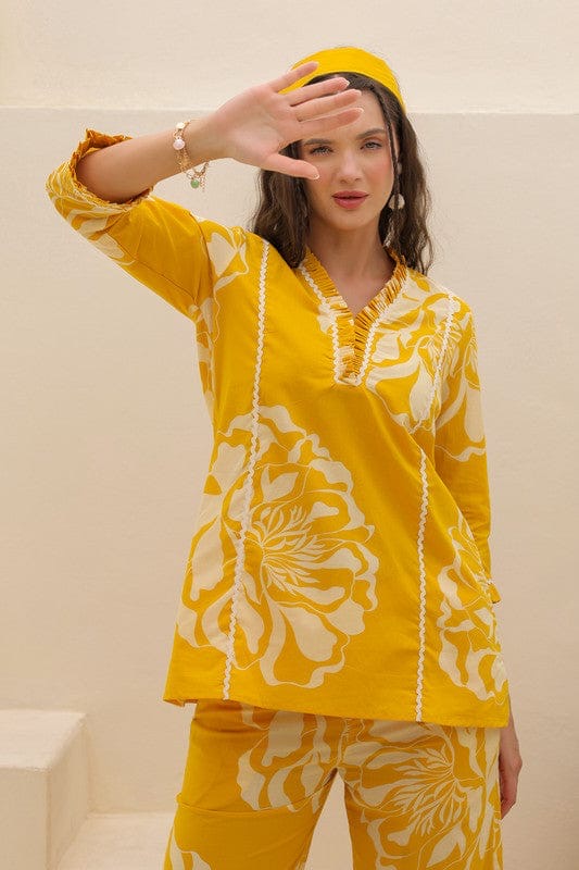 Yellow Printed Cotton Top & palazzo With Co-Ords set for Women 