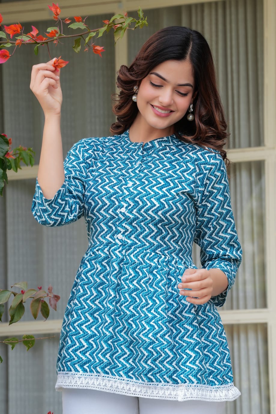 Aqua Zigzag Peplum Top