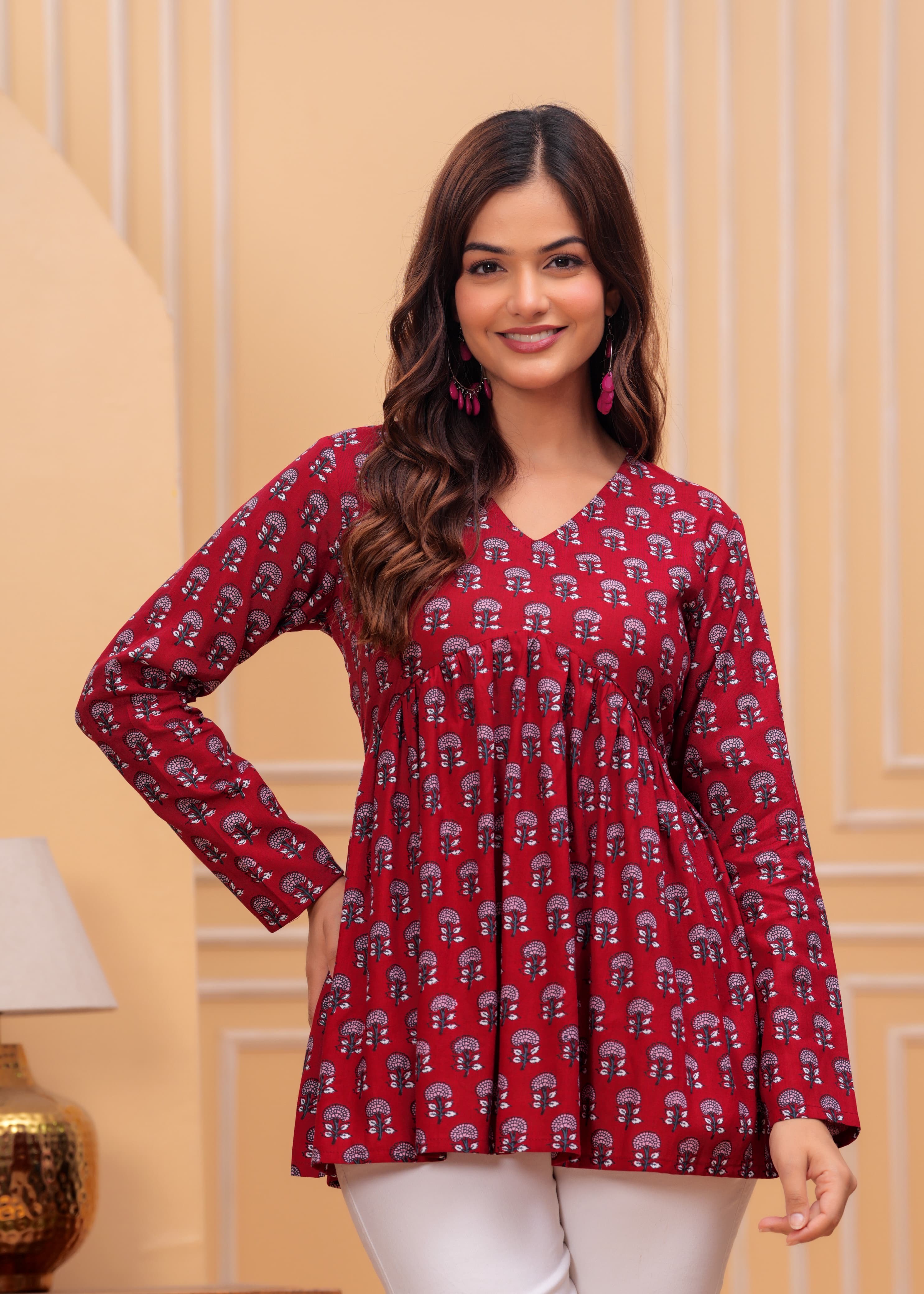 Regal Maroon Elegance with Traditional Prints