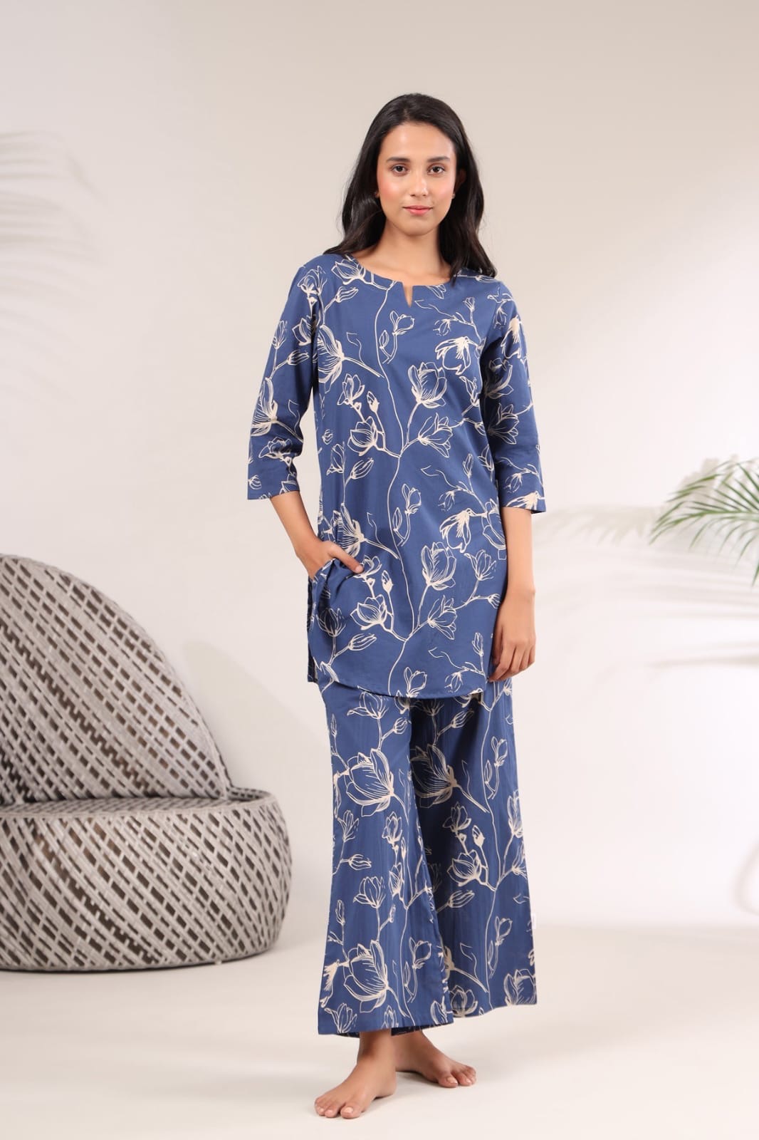 Elegant Blue Floral Co-ord Set for Women