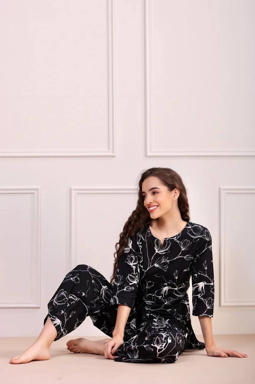 Elegant Black Floral Co-ord Set for Women