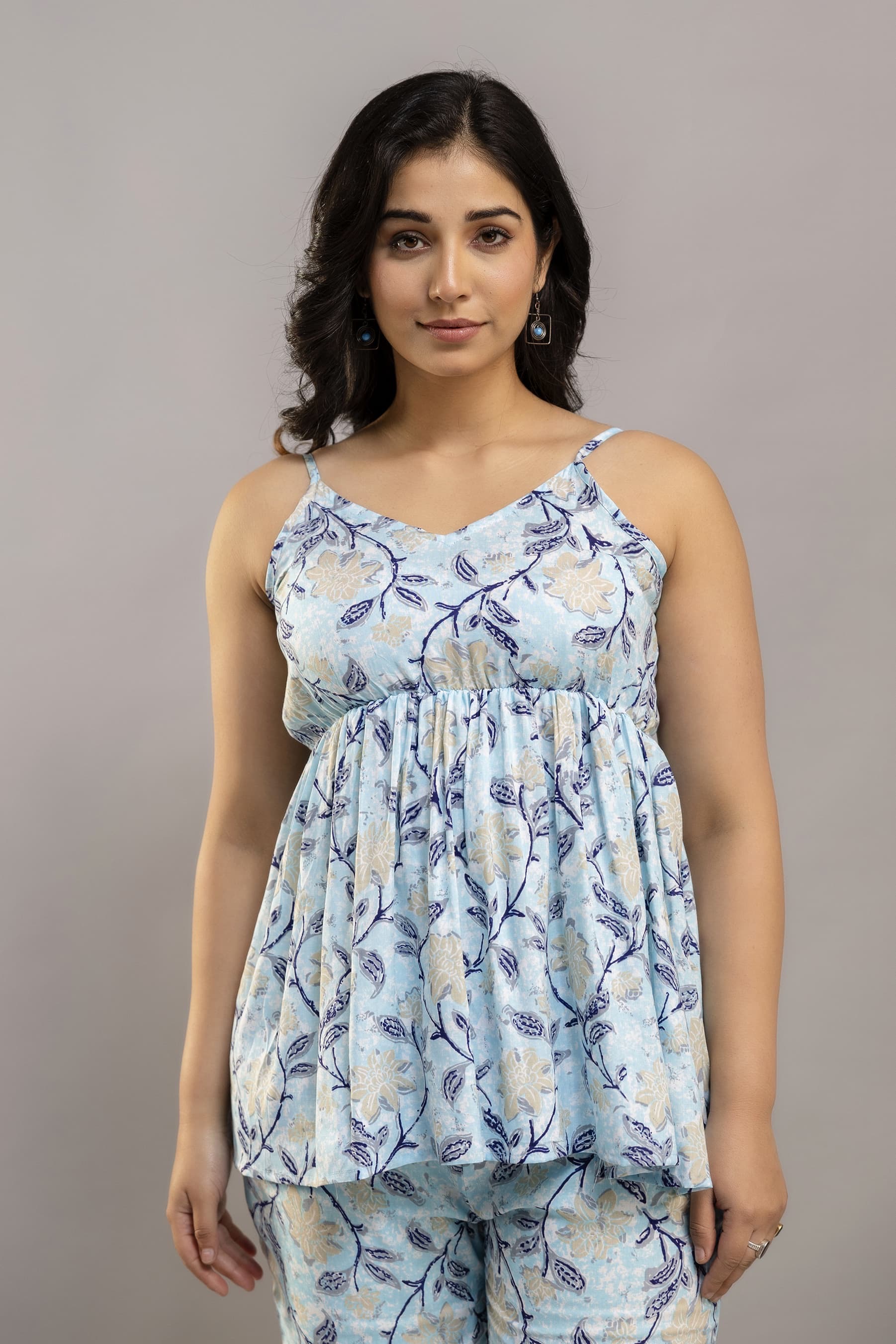 Light blue Spaghetti Strap Floral Co-ord Set for Women