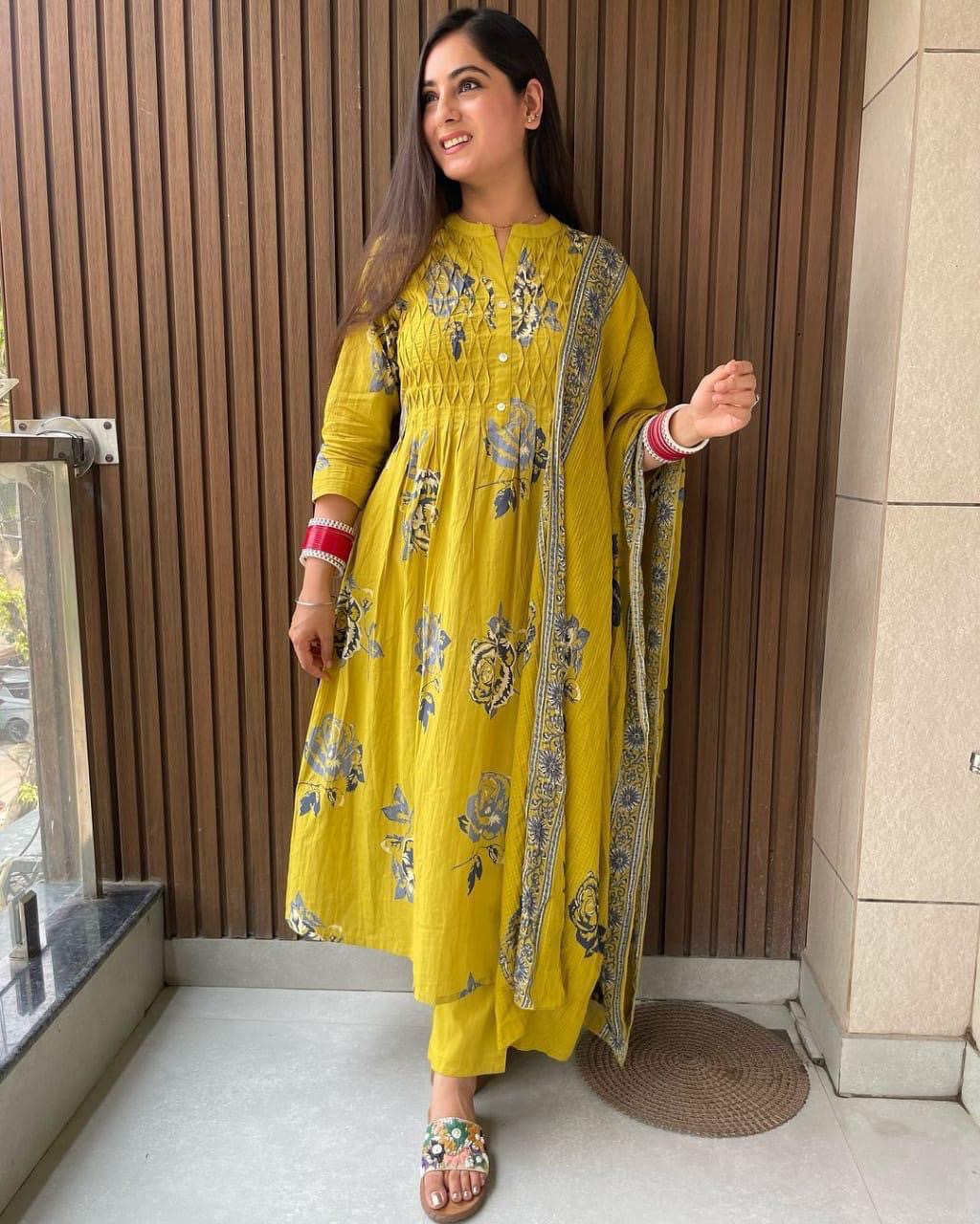 Women's printed cotton  kurta & plazo pant or dupatta set  😍 Inclusive: Top, Bottom and Duppta 👌👌👌