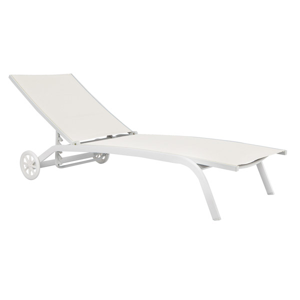 Lettino con ruote in alluminio bianco textilene ecrù CLAT52E