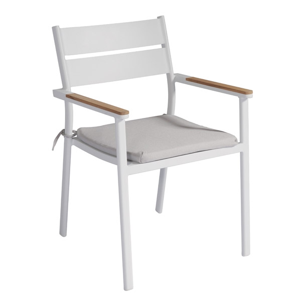 Sedia Malibù in alluminio bianco braccioli in teak MCH03B