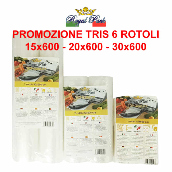 Rotoli Per Sottovuoto Alimentari - 2 Rotoli Da 6m (Totale 12m), Larghezza 20cm, BPA Free, Texture
