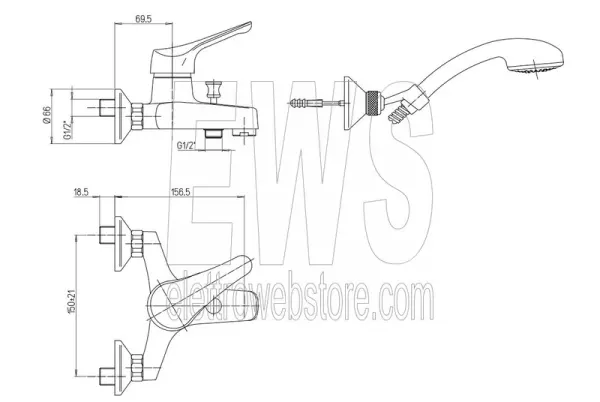 Miscelatore con doccetta per vasca da bagno Paini Pilot 04CR105P1