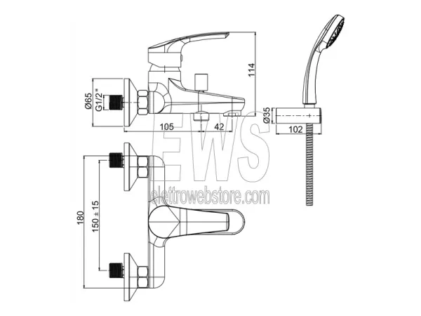 Paini Atomix miscelatore vasca esterno con kit doccia D1CR105