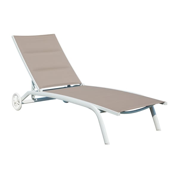 Bain de soleil rembourré en textilène aluminium blanc avec roues CLAT51T