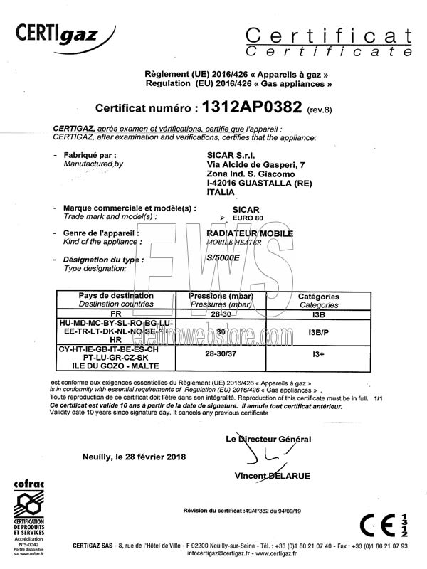 Sicar LPG Catalytic Stove EURO80 2500 Watt