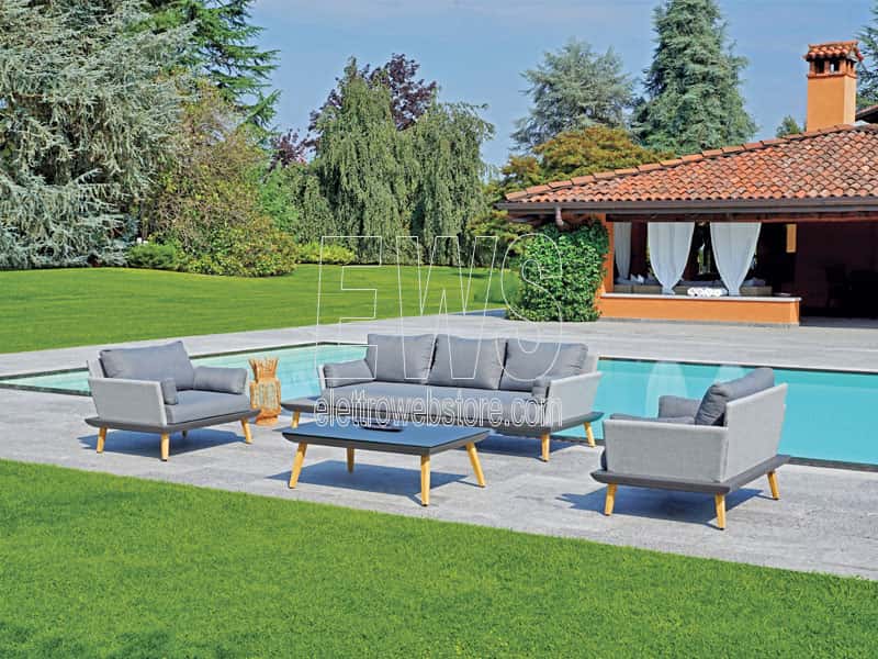 Conjunto de mesa+sofá y 2 sillones Houston de aluminio y textileno MST10