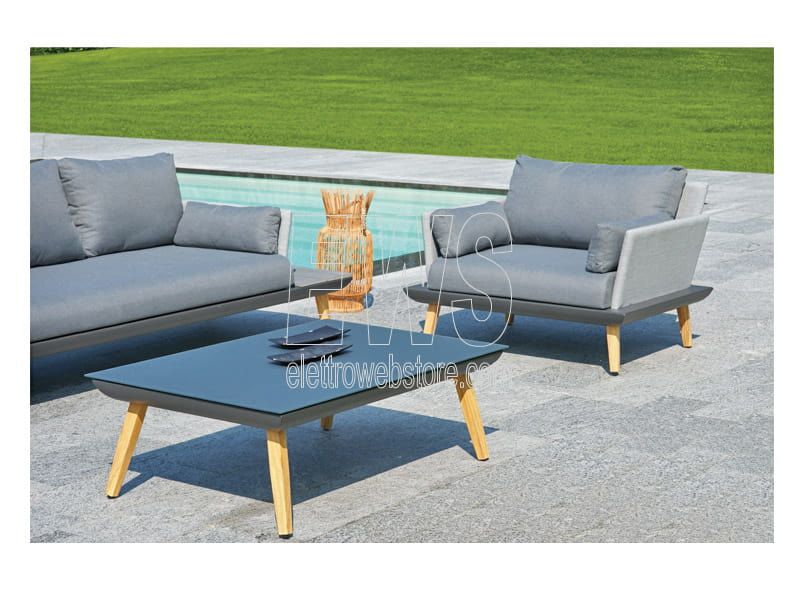 Conjunto de mesa+sofá y 2 sillones Houston de aluminio y textileno MST10