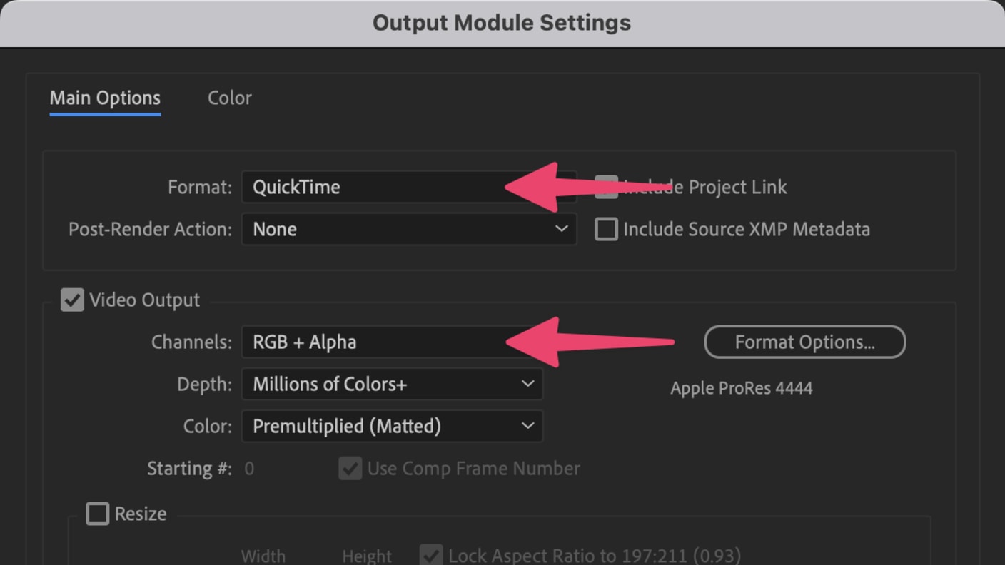 After Effects export settings for transparency