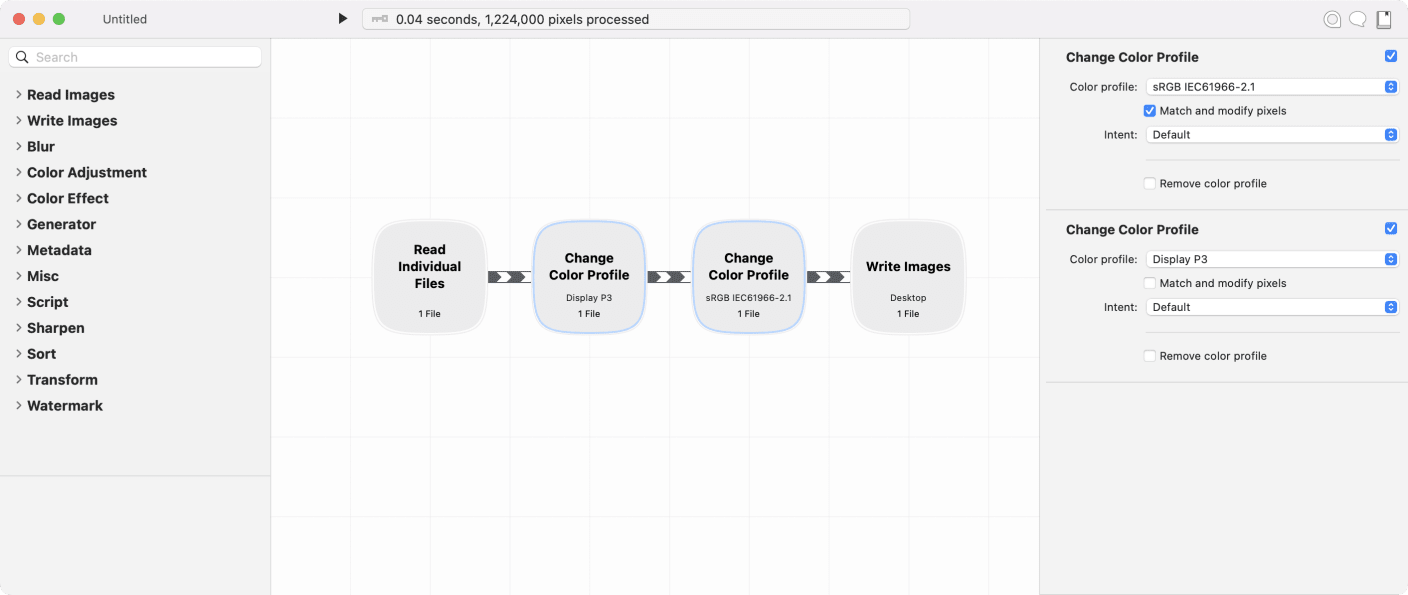 screenshot of retrobatch color profile setup