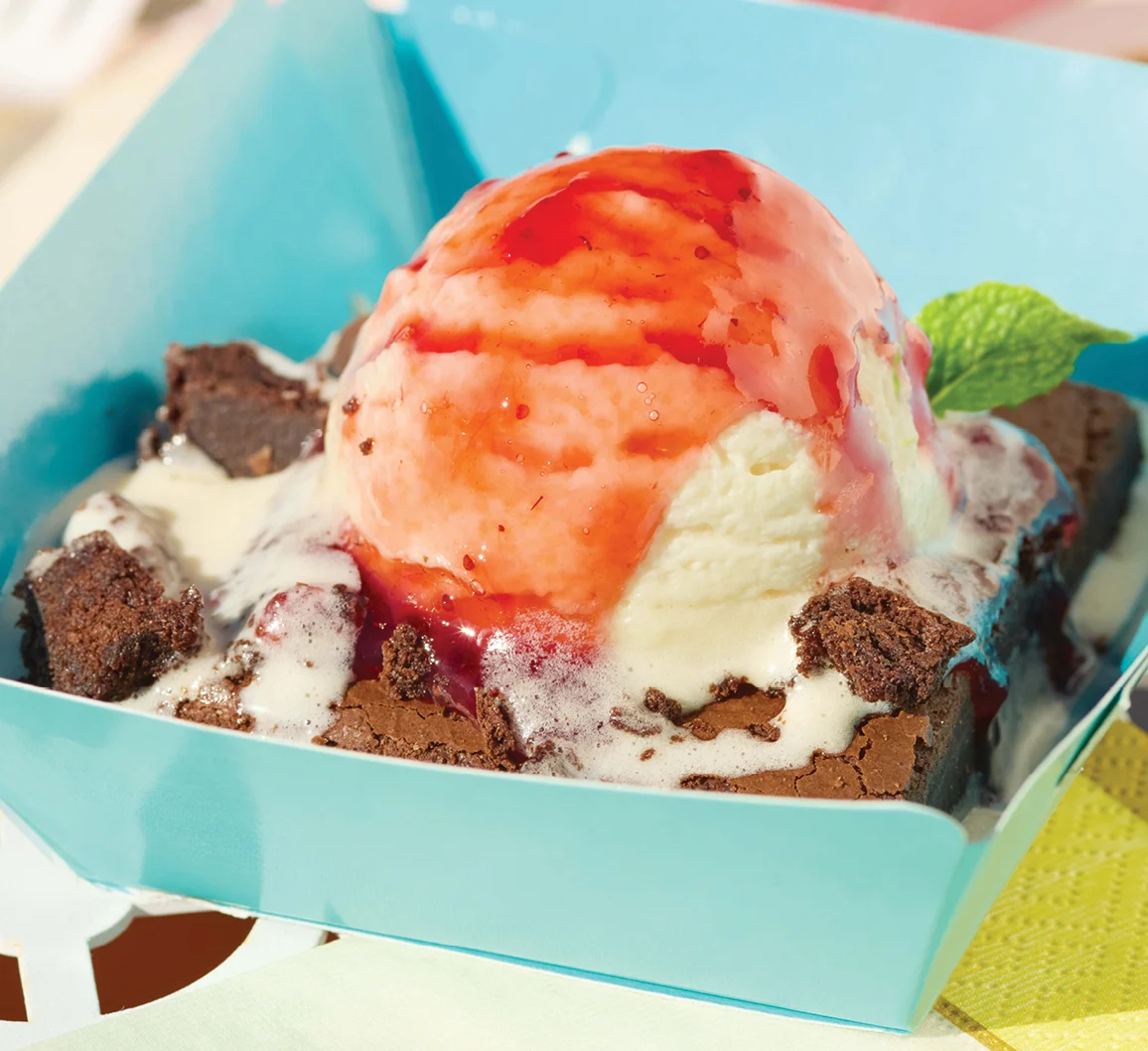 Samantha Dark Chocolate Brownie with Strawberry Sauce