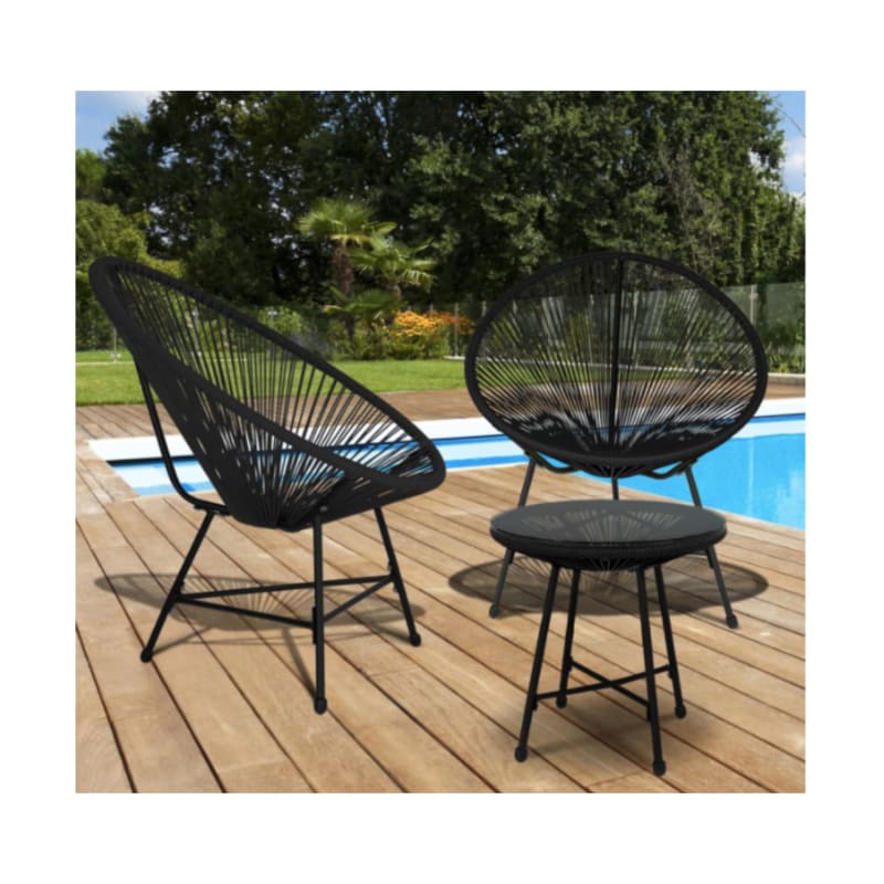Salon de jardin IZMIR table et 2 fauteuils oeuf cordage noir - Image 2