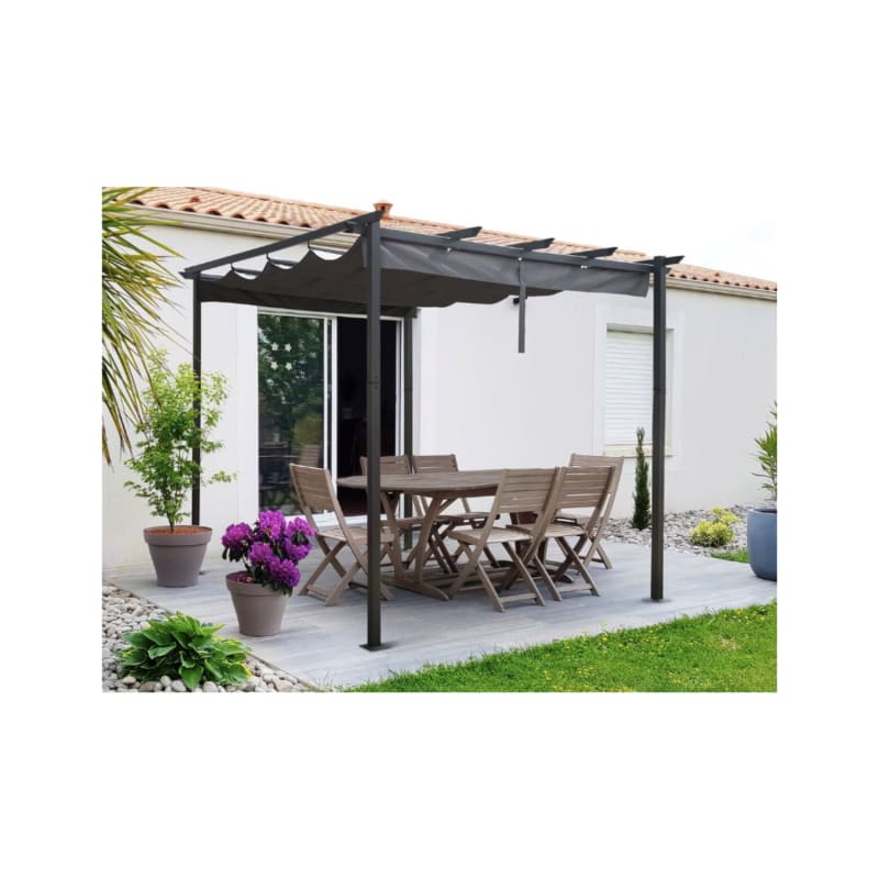 Pergola en aluminium avec toit rétractable – 3 x 3 m – Gris - Image 2