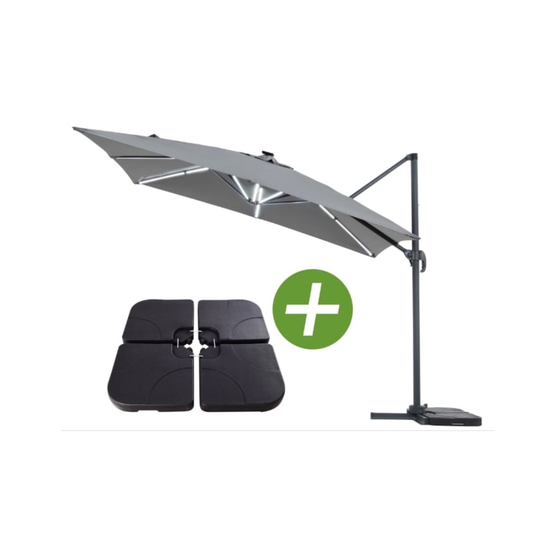 Parasol jardin déporté LED Alu « Sun 4 Luxe » – Rectangle – 3 x 4 m – Gris – Dalles à lester incluses - Image 2