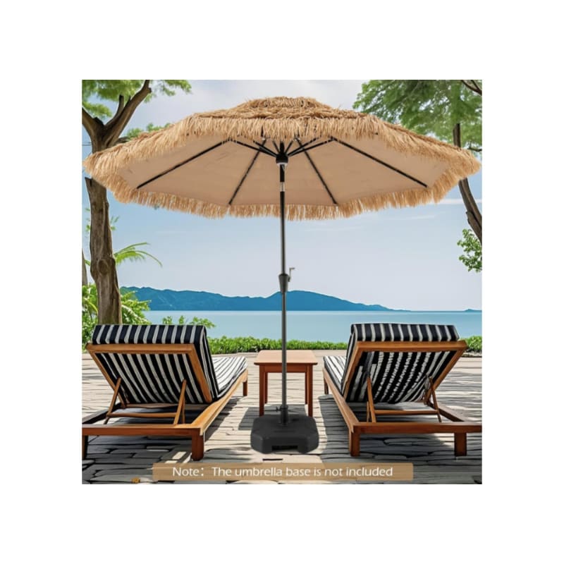 3M Parasol en Paille PE avec 32 LED Solaires, Parasol Hawaïen Tropical avec Double Toit Inclinable, 8 Baleines, 9 Couches, Manivelle, Anti-UV - Image 2