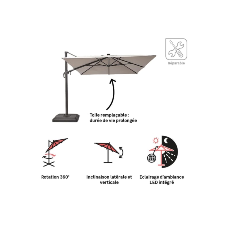 Parasol déporté NATERIAL Sonora II taupe rectangulaire, L.391 x l.282 cm - Image 2