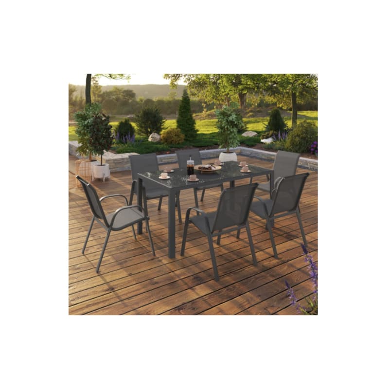 Salon de jardin MADRID table 150 CM et 6 chaises empilables gris anthracite - Image 2