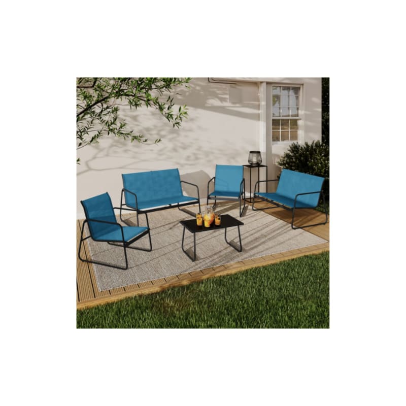 Salon de jardin bas MALAGA 6 places avec canapé, fauteuils et table bleu canard - Image 2