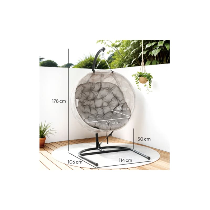 Fauteuil Suspendu Ovale Pliable pour Extérieur, Hamac avec Porte-Gobelet, beige - Image 2