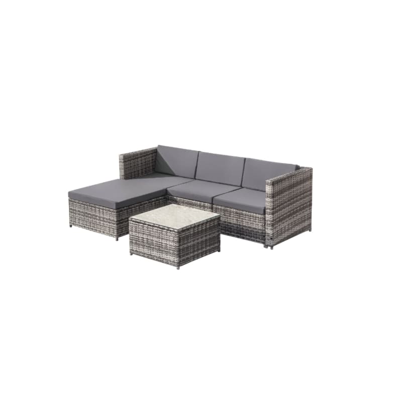 Salon de jardin en résine tressée – Canapé d’angle extérieur avec table basse – 4 places – Gris - Image 3