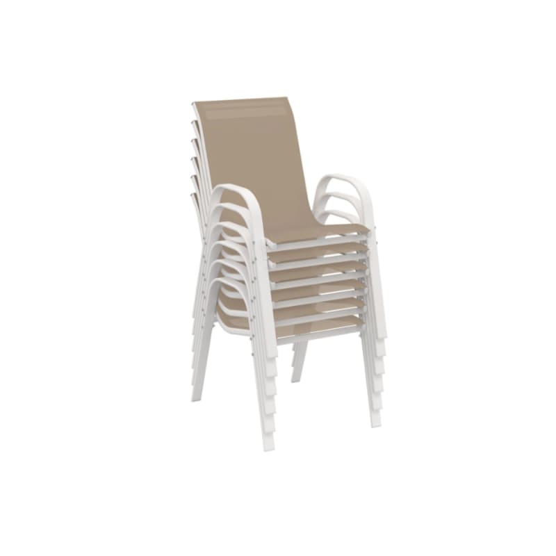 Salon de jardin MADRID table 150 CM et 6 chaises empilables blanc et beige - Image 3
