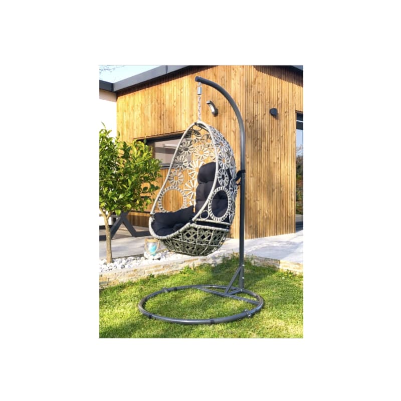 Balancelle suspendue de jardin Samoa en résine tressée écru – DCB GARDEN - Image 3