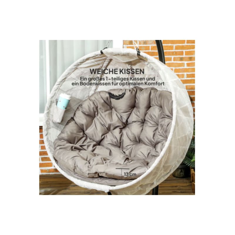 Fauteuil Suspendu Ovale Pliable pour Extérieur, Hamac avec Porte-Gobelet, beige - Image 3