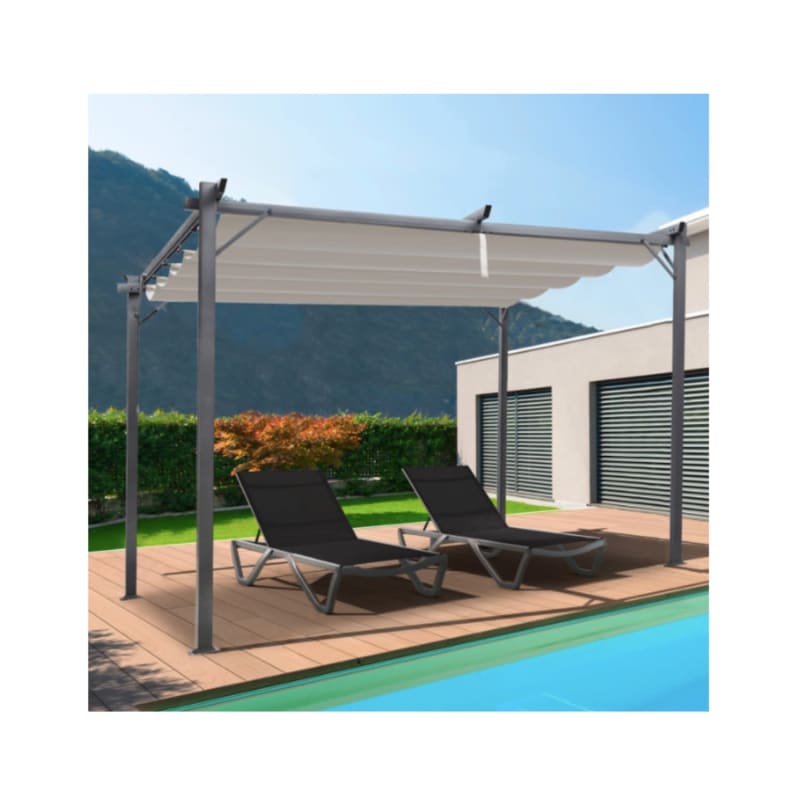 Pergola édition spéciale toit rétractable 3×4 M et 4 stores taupe - Image 4