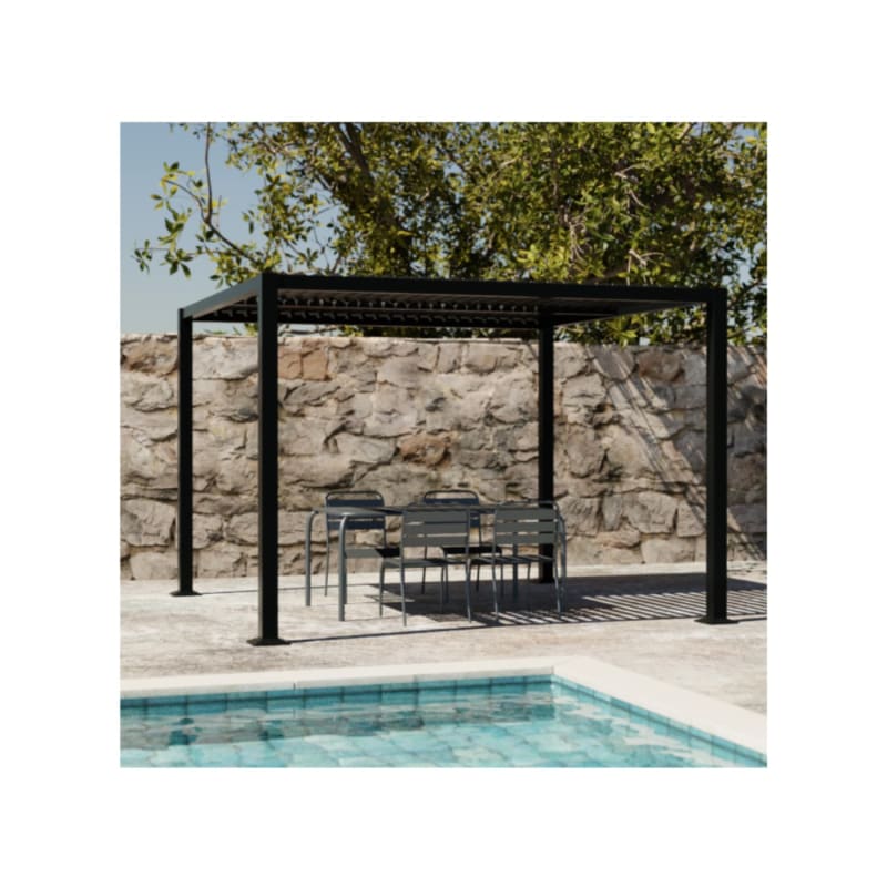 Pergola bioclimatique noire. aluminium et acier. 3x3m. lames orientables - Image 4