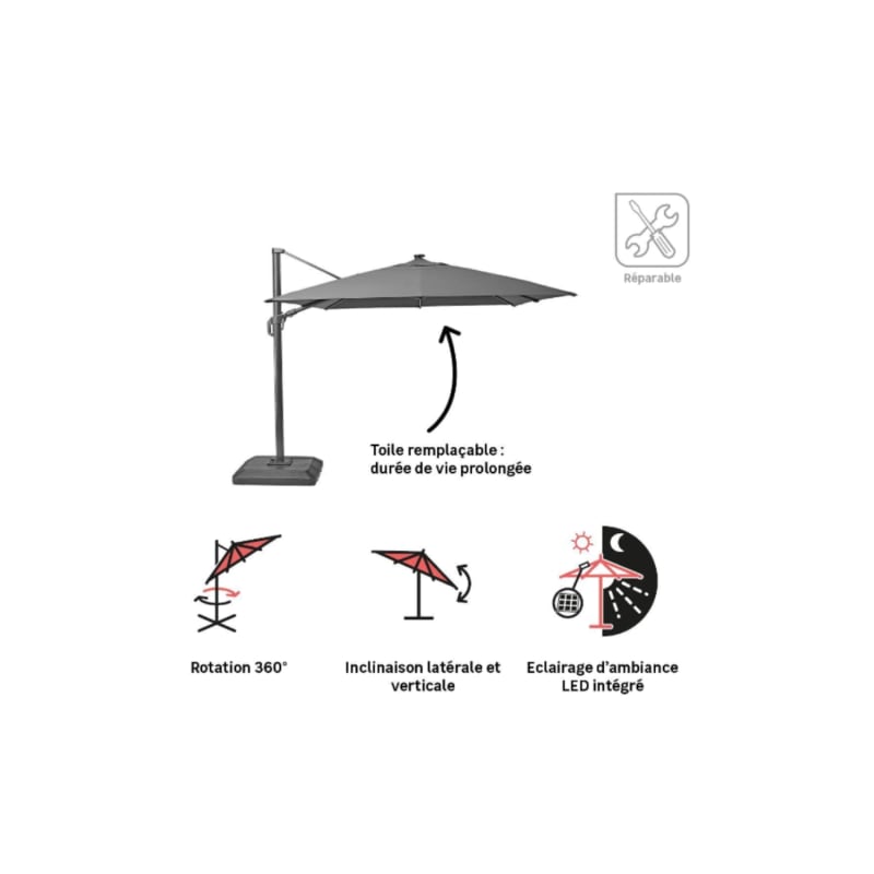 Parasol déporté NATERIAL Sonora gris rectangulaire, L.391 x l.282 cm - Image 4