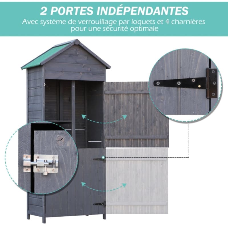 Abri de Jardin en Pin Massif Gris – 1,19 m² – Armoire de Rangement Robuste - Image 4