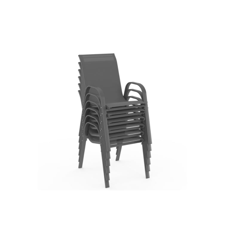 Salon de jardin MADRID table 150 CM et 6 chaises empilables gris anthracite - Image 4