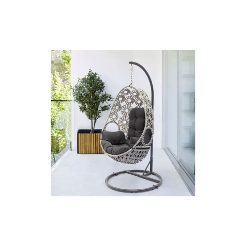 Balancelle suspendue de jardin Samoa en résine tressée écru – DCB GARDEN - Image 4