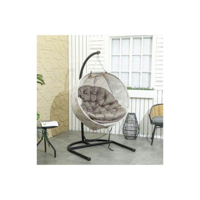 Fauteuil Suspendu Ovale Pliable pour Extérieur, Hamac avec Porte-Gobelet, beige - Image 4